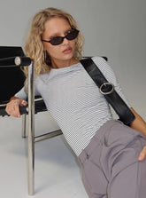 Here One Moment 3/4 Sleeve Bodysuit Black / White Stripe